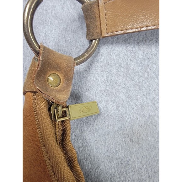 Ugg Sling Hobo Bag Brown Medium Sherpa Shearling Zip Suede Boho Distressed - Picture 8 of 13